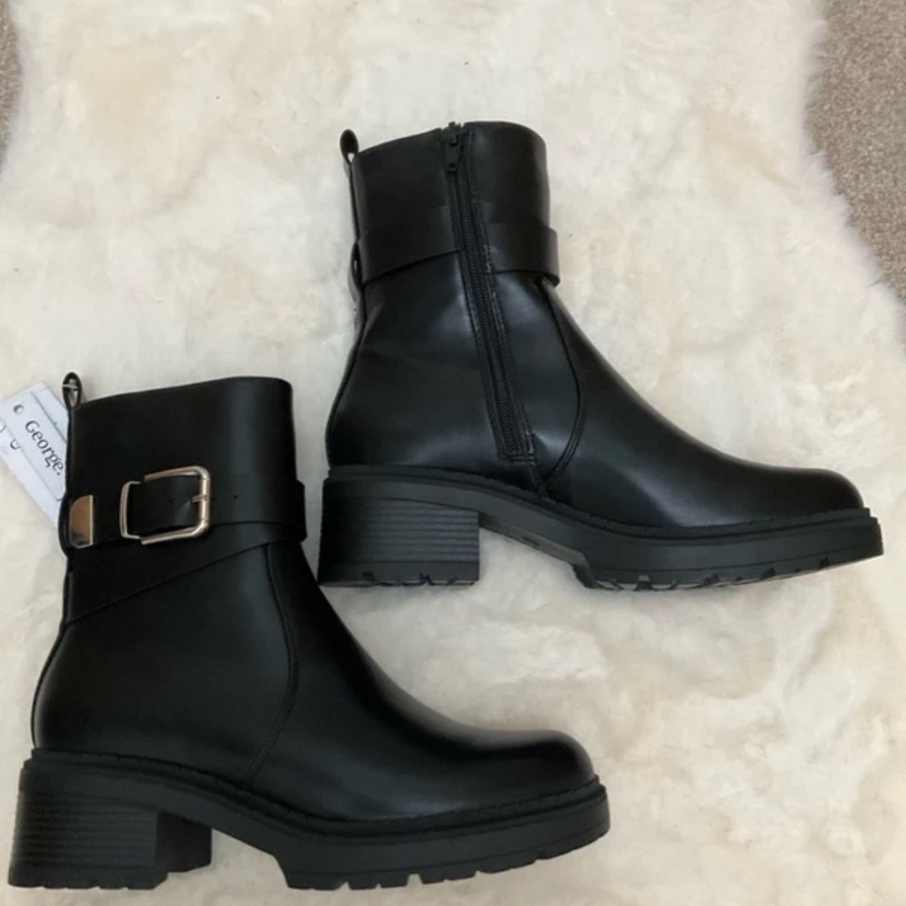 George Black Moto Boots with Buckle